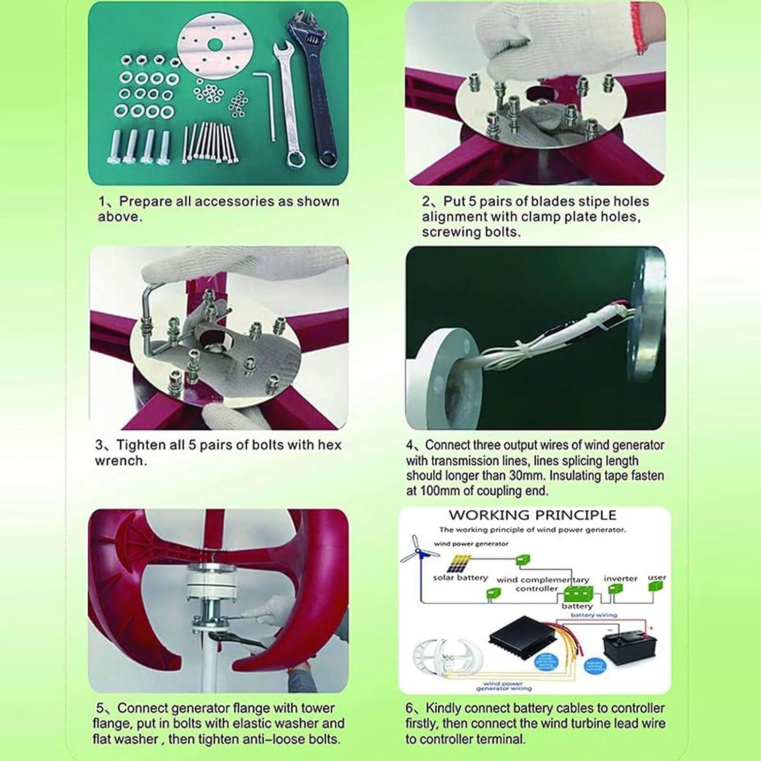 1000W 12V/24V Vertical Wind Turbine， Three-Phase AC Permanent Magnet Generator ，with MPPT Controller for Home Red Lantern Type Vertical Axis Wind Turbine (12, Volts)