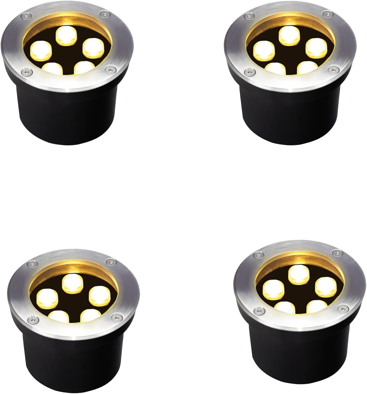 5W Outdoor Ground Lights,High Voltage 110V 120V,Diameter 4.72 inches,Waterproof Landscape Lighting Hardwired,Warm White 3000K,Recessed Underground Lamp for Patio,Pathway,Yard,Well,Pack of 4