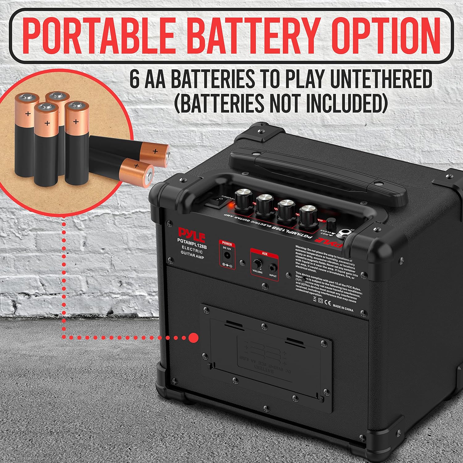 Pyle Portable Electric Guitar Amplifier - Battery or Wall Power 10 Watts Mini Instrument Amp with 5-Inch High Definition Speaker, Volume, Bass, Treble, Distortion, Gain Controls, AUX Input