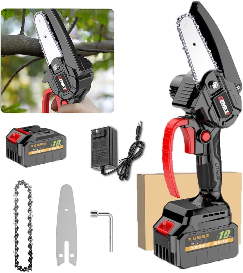 Handheld Chainsaw,Mini Chainsaw,Mini Saw Cordless,Cordless Battery Powered Chain Saw,Lightweight Handheld Chainsaw, Handheld Small Chainsaw for Wood Cutting Tree Trimming (Battery *1 : 4 Inch)