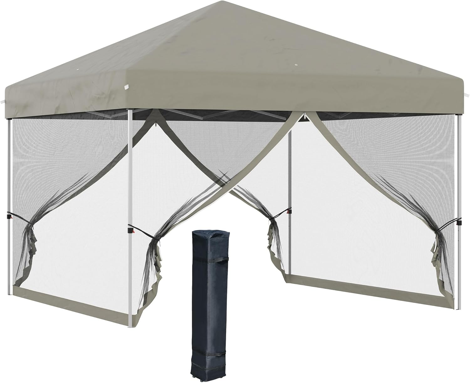 Outsunny 10' x 10' Pop Up Canopy Tent, Tents for Parties with Wheeled Carry Bag, Screen House Room, Height Adjustable Portable Gazebo, for Outdoor, Garden, Patio, Beige