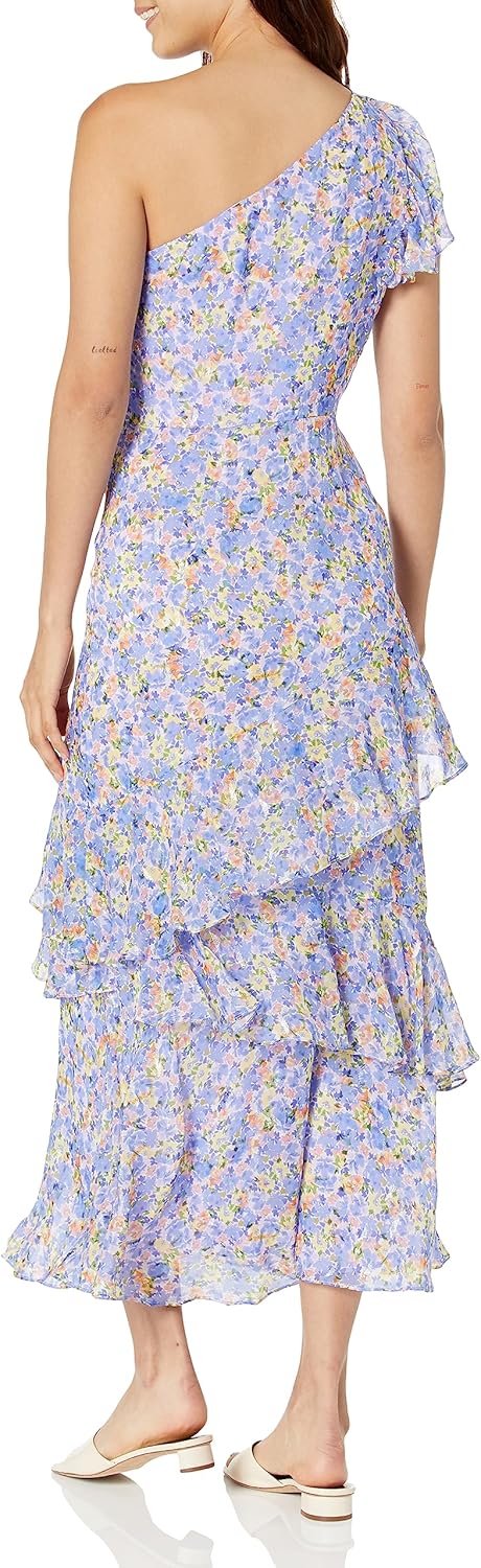 Shoshanna Women's Priya One Shoulder Ruffle Midi Dress