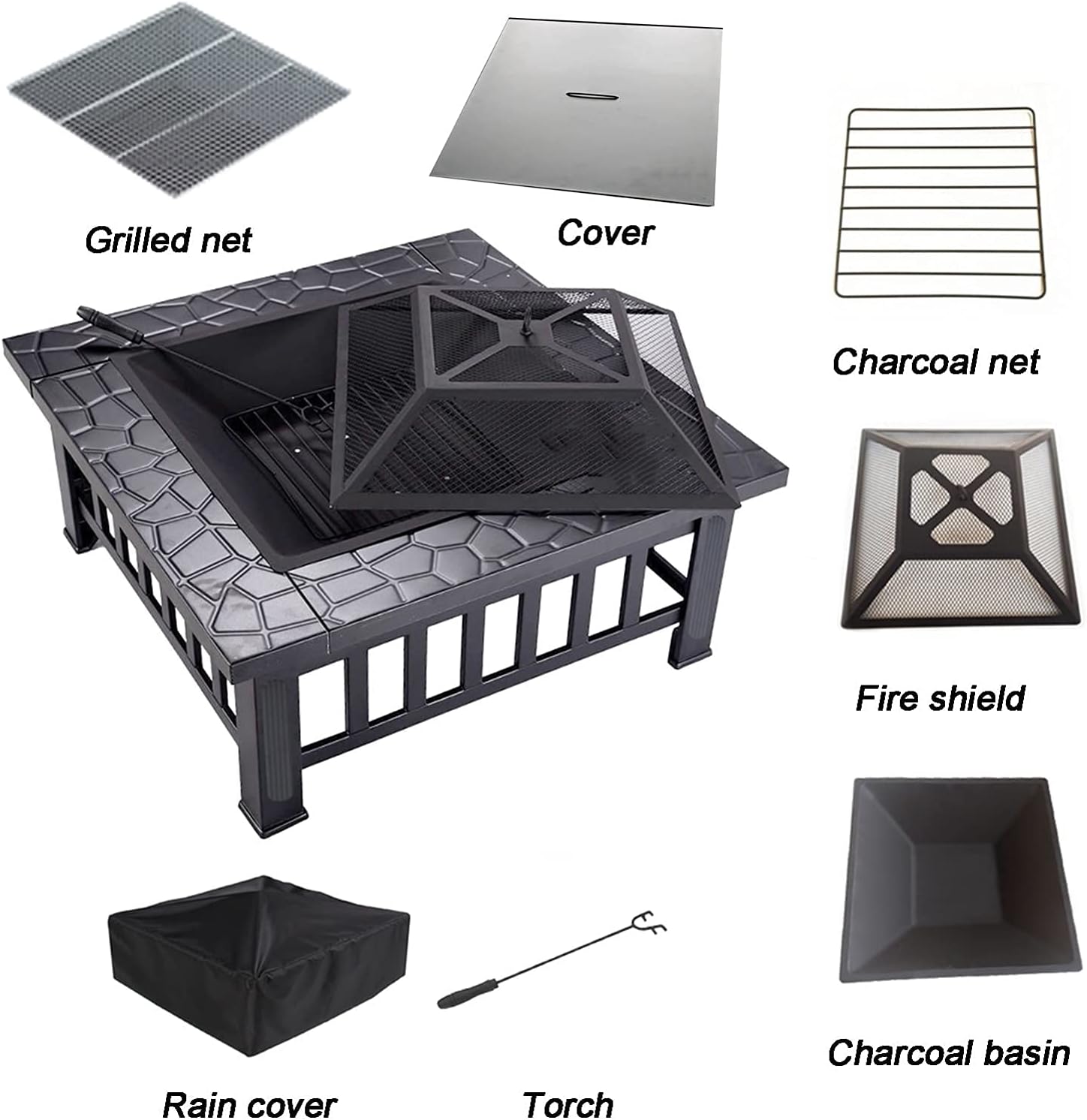 Garden Fire Pit Grill Bowl Grill Barbecue Rack Fire Pit Wood-Burning fire Pit, 31-inch Outdoor fire Pit, Steel Grill fire Pit Bowl, Courtyard Backyard Garden fire Pit