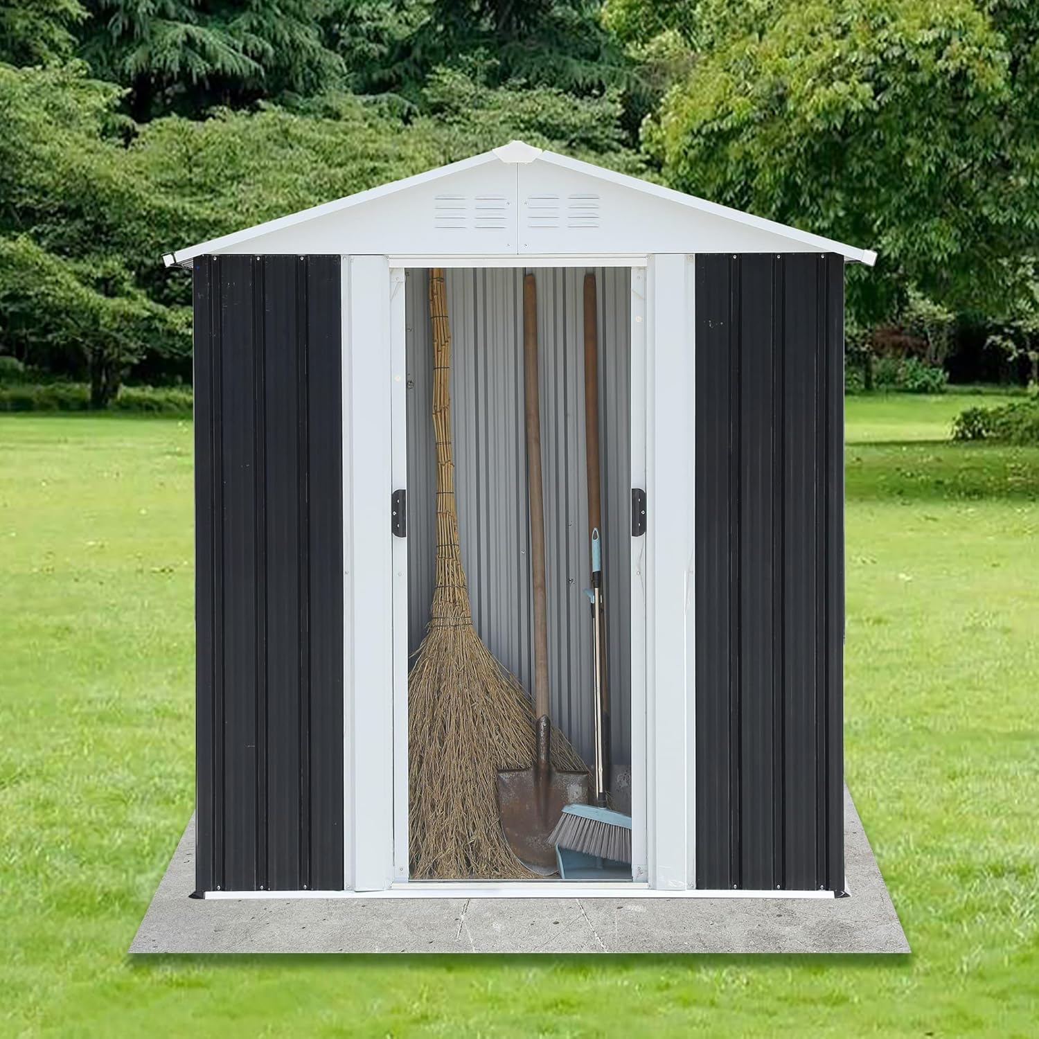 ZeHuoGe Outdoor Storage Sheds, Metal Garden Storage Shed, Garden Houses (Grey, 5 x 3 FT)