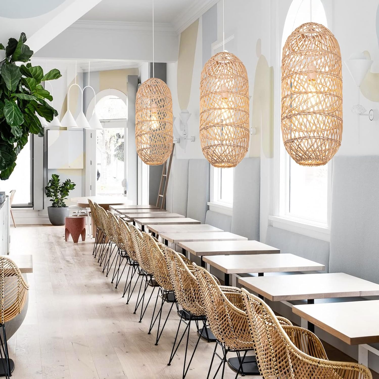 Arturesthome 1 Light Natural Rattan Pendant Light, Woven Chandelier Pendant Lamp Shade, Hanging Ceiling Light, Handmade Lampshade for Bar Hallway D 9.8