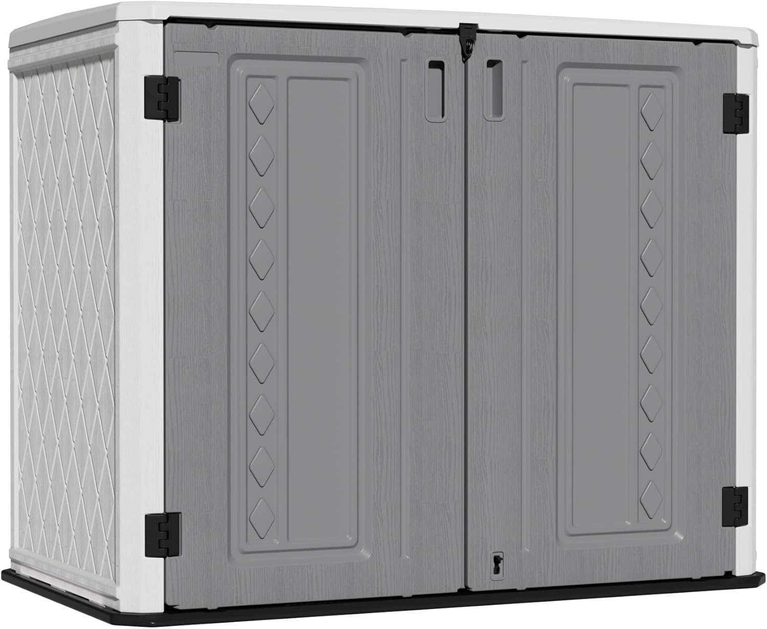 Outdoor Storage Shed Waterproof, Horizontal Outdoor Storage Cabinet for Garbage Cans,Tools and Lawnmower Lockable(34 Cu.ft-Gray and White)