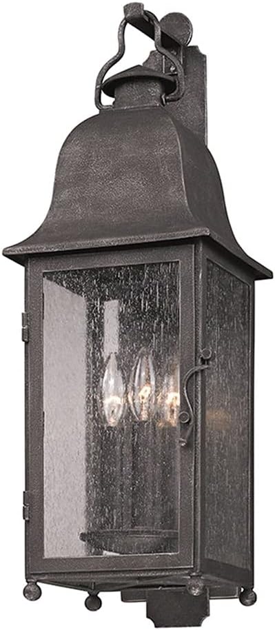 Troy Lighting Larchmont 3-Light Outdoor Wall Lantern - Aged Pewter Finish with Clear Seeded Glass