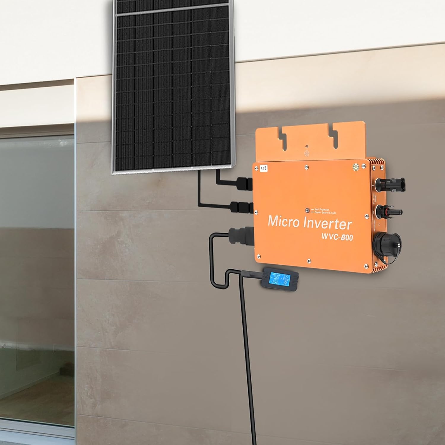 Solar Inverter 800W Aluminium Solar Power Inverters with LCD Display, Grid Tie Solar Inverter Kit for 22-50VDC Solar Panels, 120V (90-140VAC)&230V (170-260VAC) (Gold)