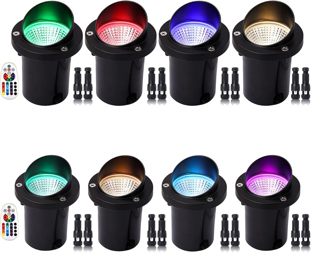EAGLOD RGBW LED Well Lights - RGB Color Changing Landscape Lights, Outdoor In-Ground 10W Waterproof, 12-24V Multicolor for Yard & Garden (8Pack)