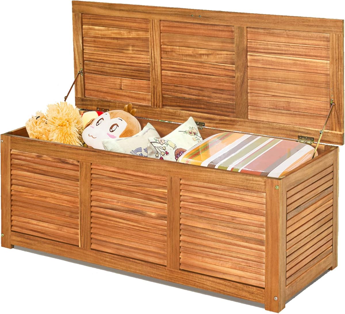 S AFSTAR Outdoor Storage Box, 46 Gallon Acacia Wooden Deck Box for Toys/Tools/Sports Supplies, Patio Storage Bench, Outdoor Storage Bench for Garden Backyard Deck, 45 x 18 x 18 Inches (Natural)