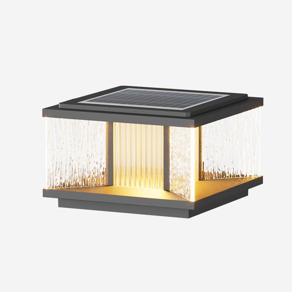 Modern Solar Fence Deck Column Lamp Water Grain Glass Lamp Post Light Outdoor Lantern Pillar Lamp Waterproof LED Solar Powered for Pillar Gates Yard Deck Garden Decoration