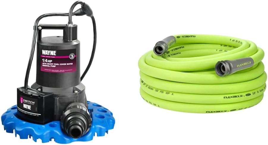 Wayne 57729-WYNP WAPC250 Pool Cover Pump, Blue & Flexzilla Garden Hose 5/8 in. x 50 ft, Heavy Duty, Lightweight, Drinking Water Safe, ZillaGreen - HFZG550YW-E