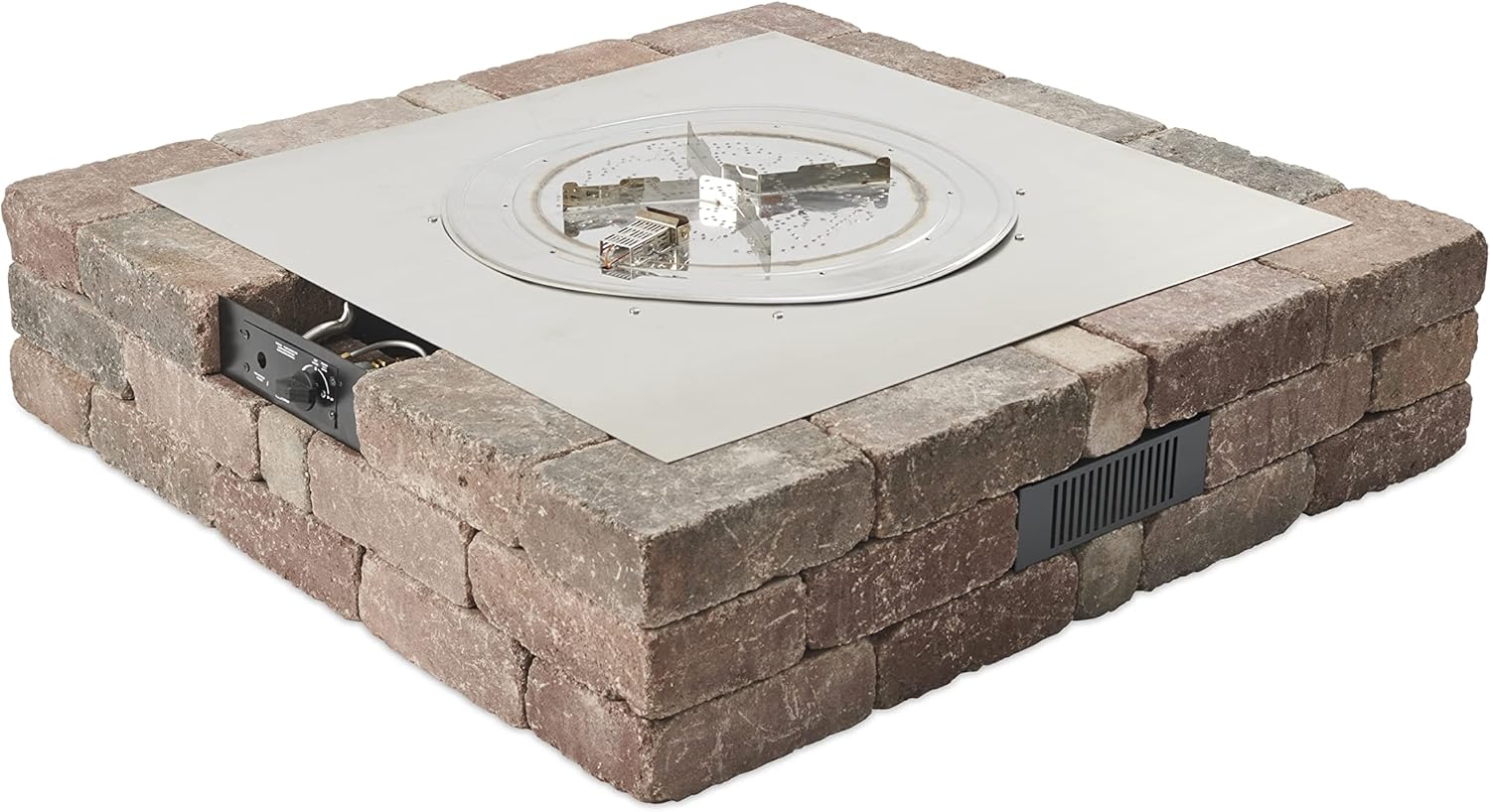 Outdoor GreatRoom Co Propane Fire Pit Kit - 51 Inch Square Bronson DIY Bonfire Gas Fire Pits for Outside Patio - Includes 64 Stone Paver Blocks, 42