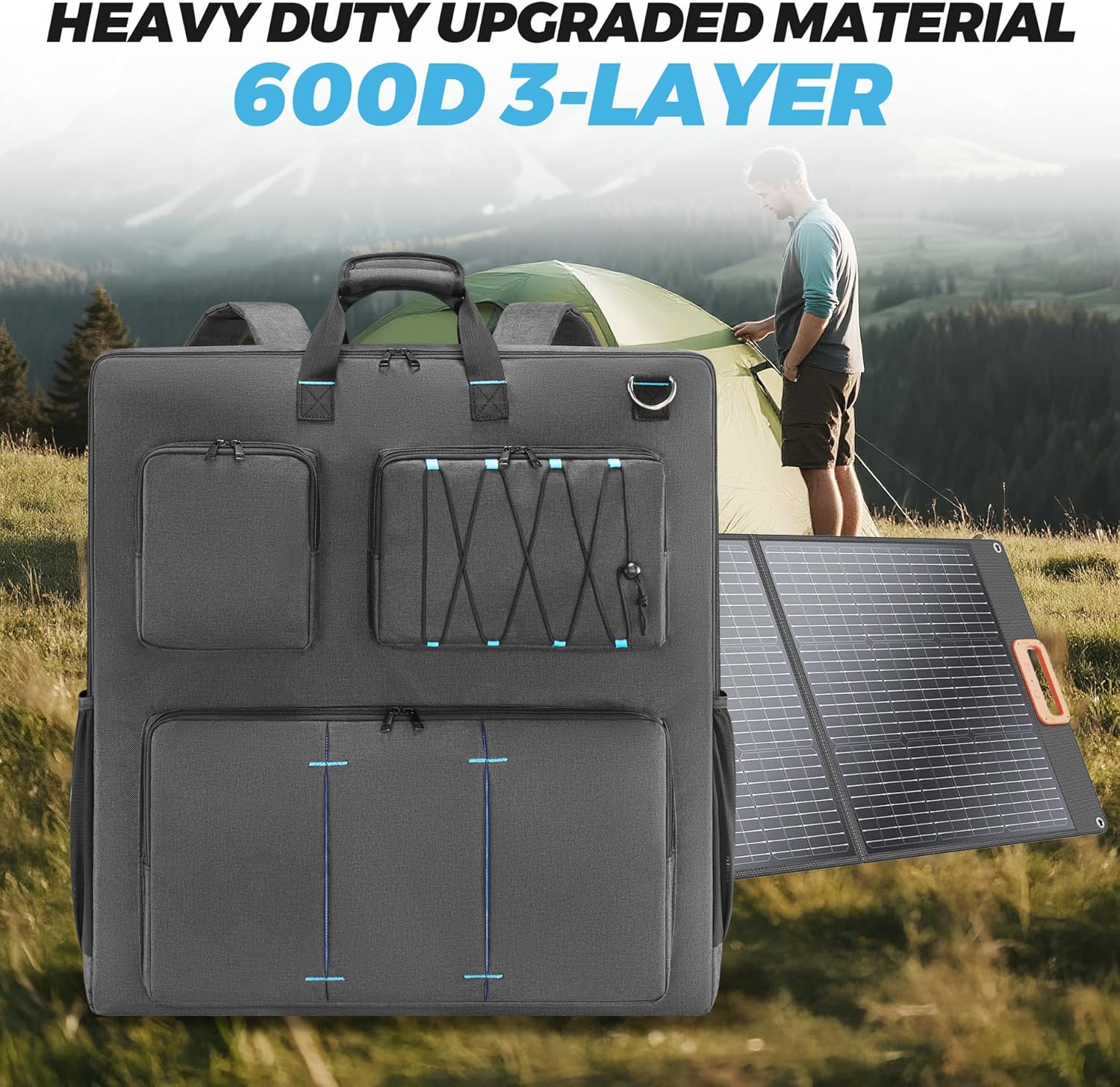 Solar Panel Storage Bag Compatible with Jackery SolarSaga 100W 200W/Anker 100W 200W/Ecoflow 160W 220W/Bluetti 100W 200W, Travel Carrying Case for 2 Battery Panels, Solar Panel Bag with Multiple Pocket