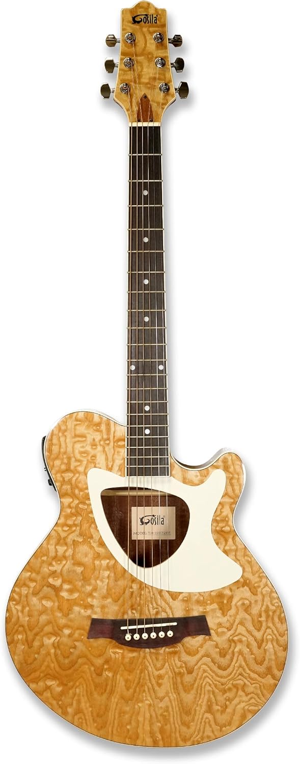 Gosila 39“ Acoustic Electric Cutaway Guitar, Thin Body, Built-In Tuner,ashwood gloss natural finish body