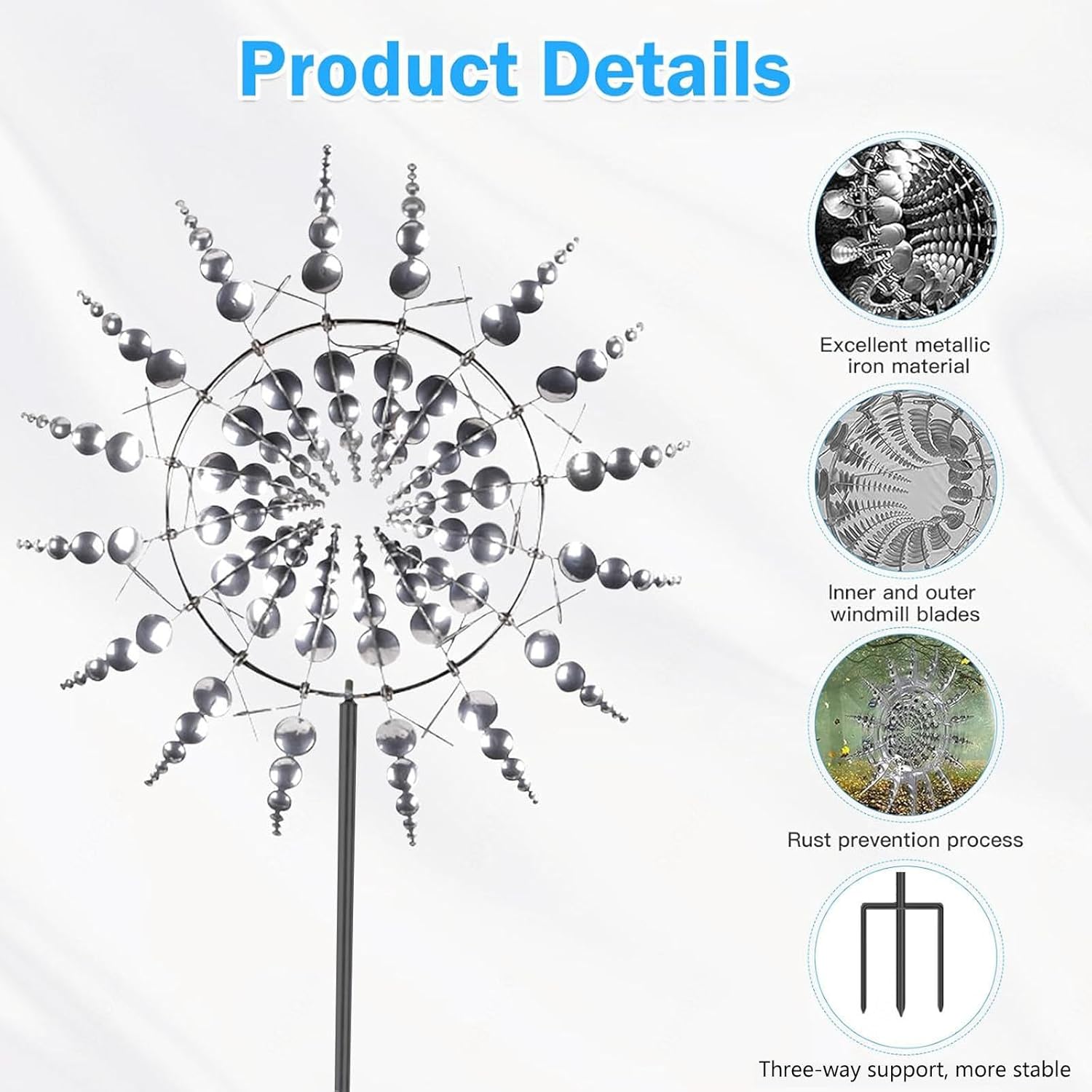 Solar Magic Windmill, Garden Wind Spinner 360° Wind with Kinetic, 13.4 x 71in Wind Spinner Large,Gold