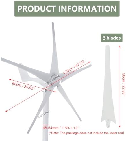 Wind Turbine Home Use Horizontal Generator Kits Blades with Controller12000W Wind Turbine Generator, Windmill Generator 12V/24V/48V Wind Turbine 5 Blade Wind with Controller, 3 Phase AC Gen
