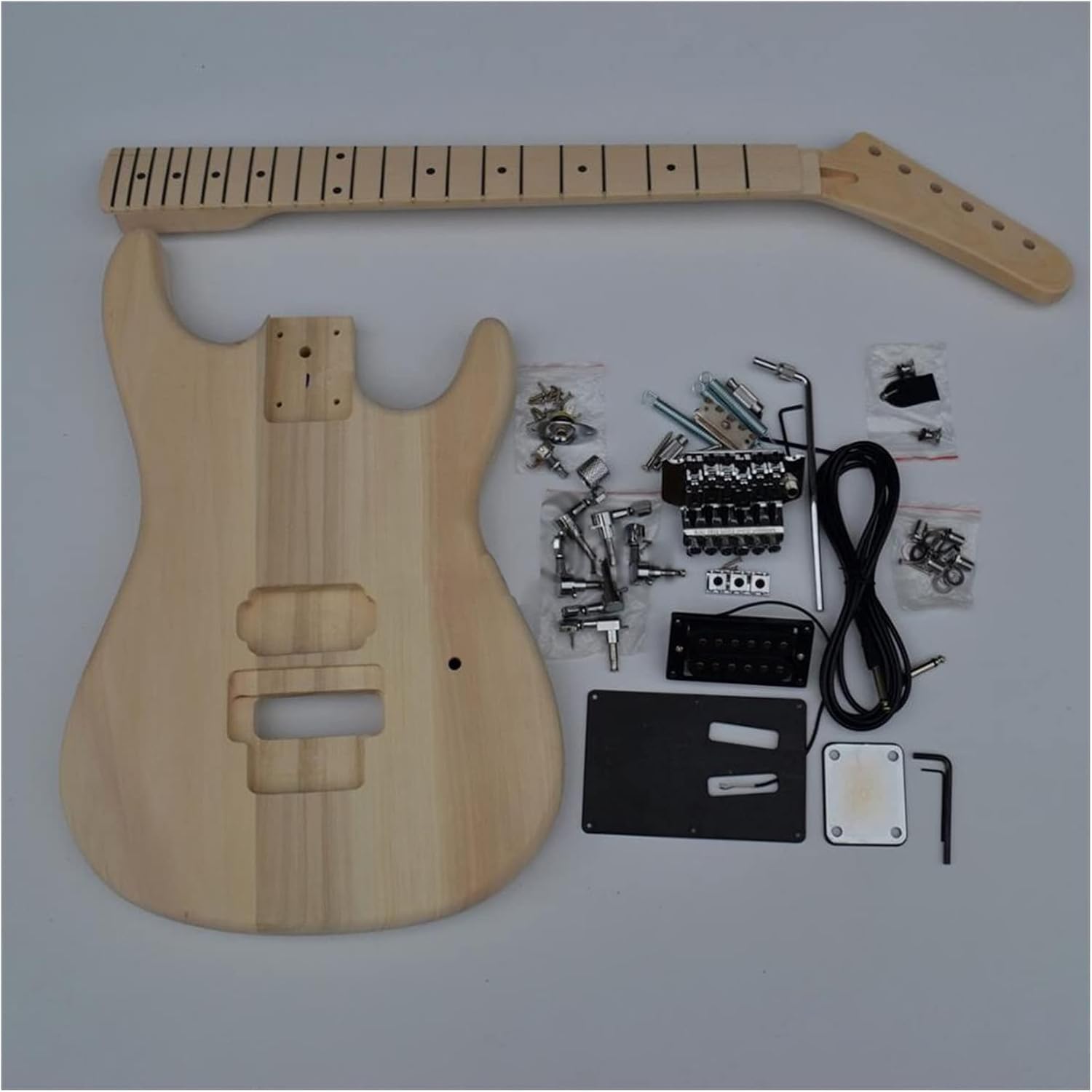 41 Inches Semi Finished Electric Guitarkit Basswood Body&Maple Fingerboard with All Hardware Unfinished Guitar Set