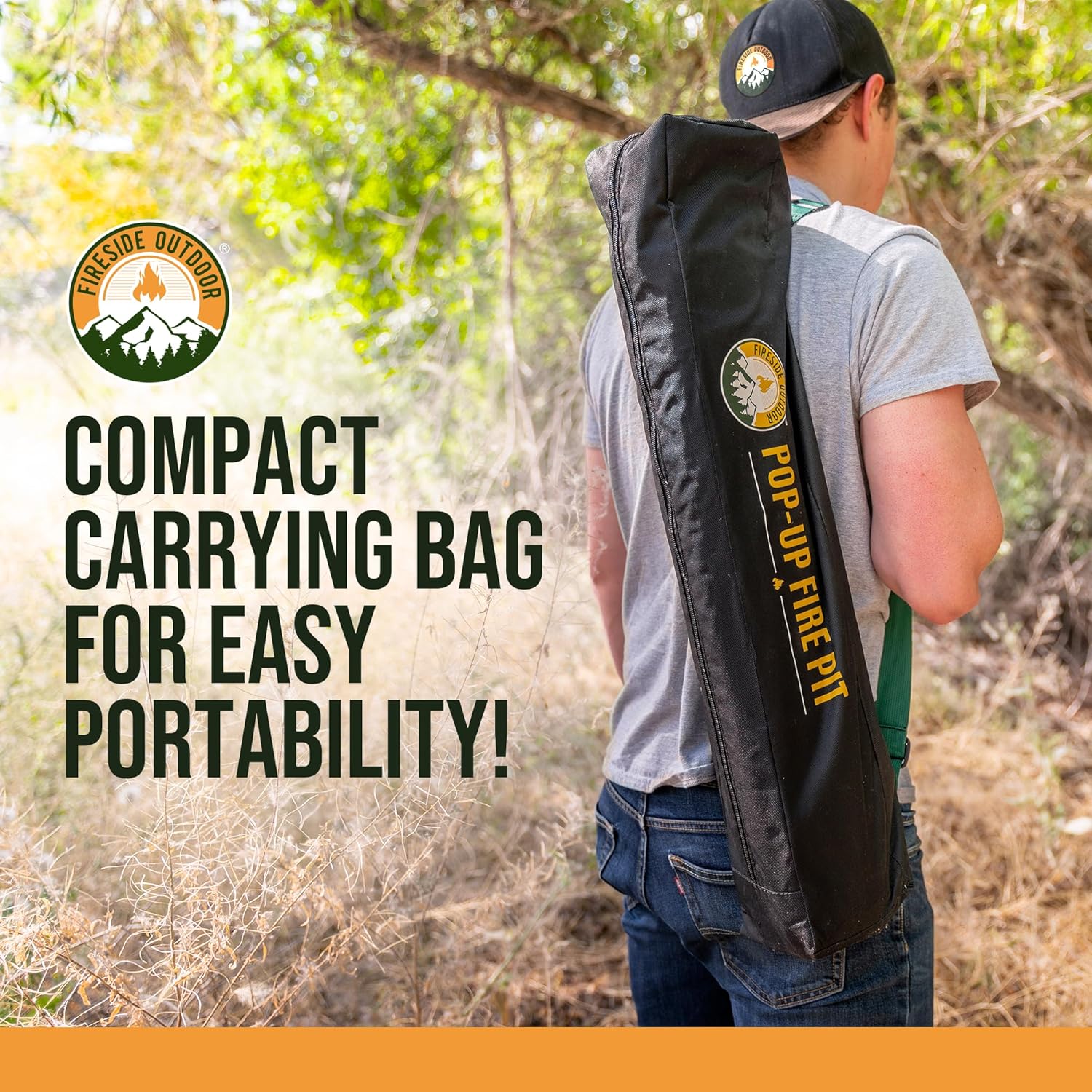 Fireside Outdoor Portable Fire Pit for Camping, Portable Fire Pit Grill for Backyard, Outdoor Firepit with Heat Protect, Camping Firepits, Standing Bonfire Outside for Backyard, 8 lb Weights - 24 inch