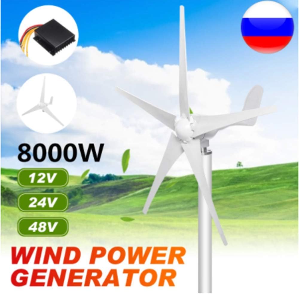 8000W Horizontal Wind Generator 12/24V 3/5Blade Wind Turbines Generator Windmill Energy Turbines Charge with Controller,24v,5 Blades
