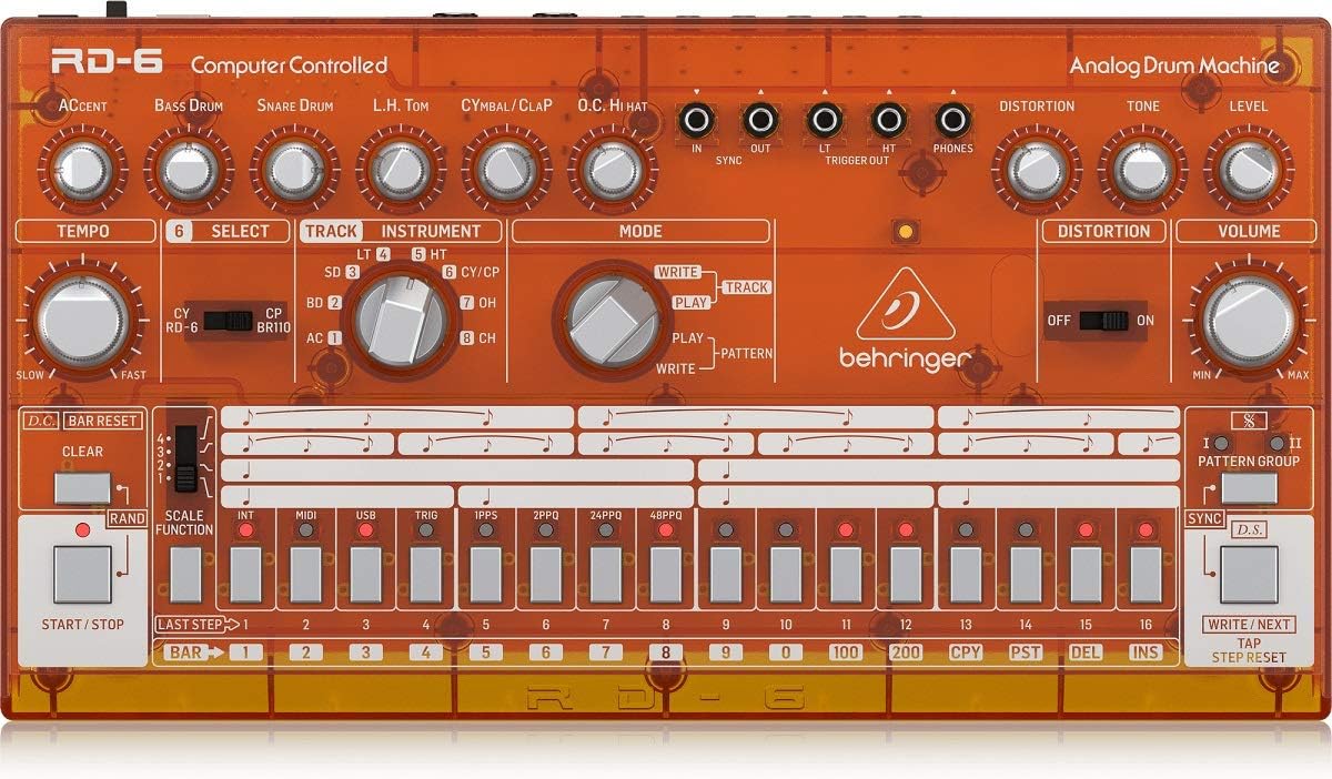 Behringer RHYTHM DESIGNER RD-6-TG Analog Drum Machine with 8 Drum Sounds, 64 Step Sequencer and Distortion Effects