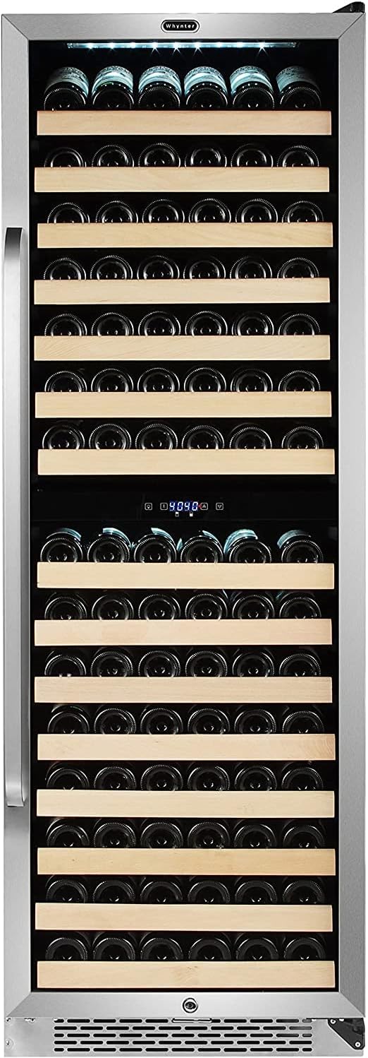 Whynter BWR-1642DZa 164 Bottle Built-in Stainless Steel Dual Zone Compressor Wine Refrigerator Rack and LED Display, Dark Grey