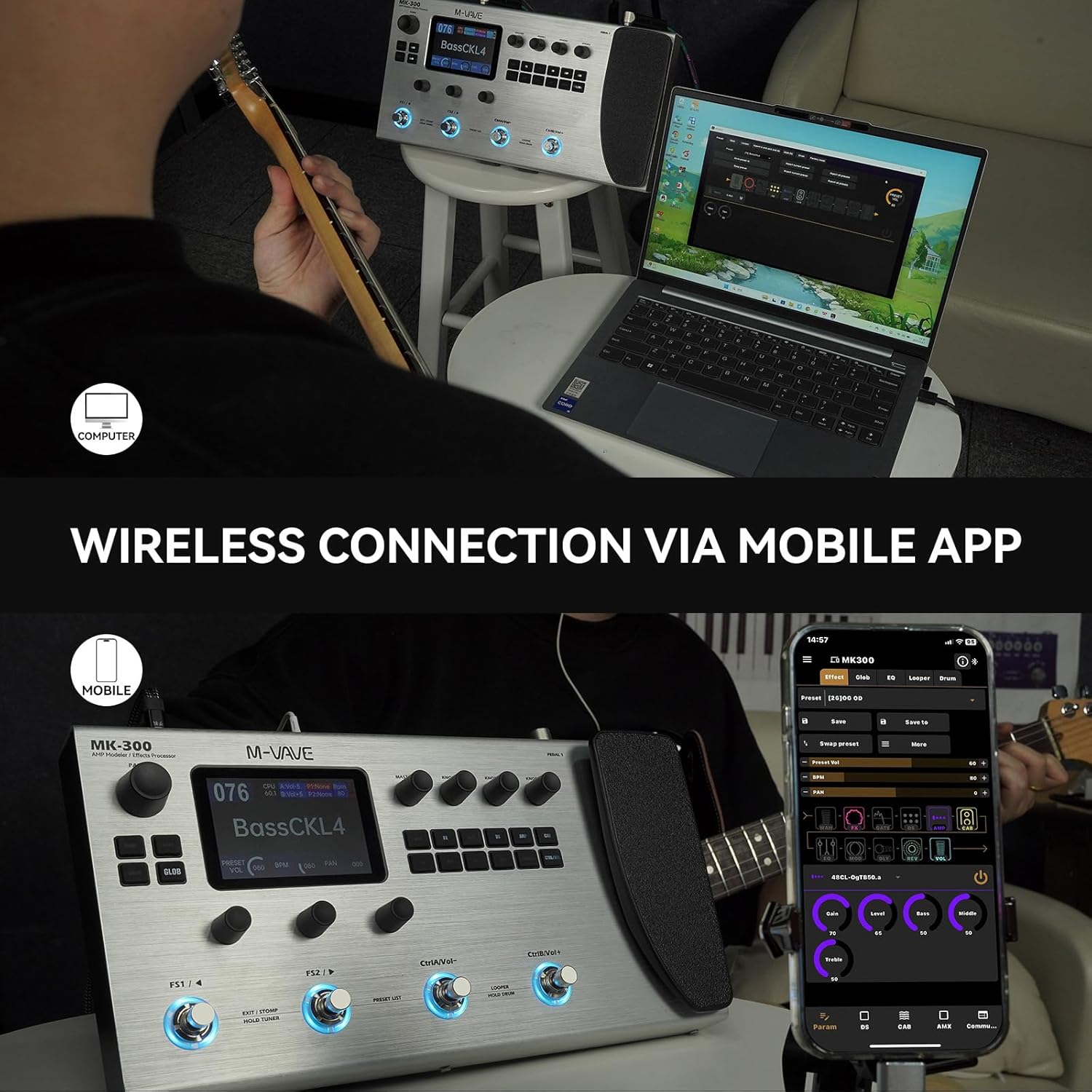 Multi-Effects Guitar Bass Pedal with 360+ Effects IRS Delay, Reverb, Modulation, Preamp, AMP Model, 160 Preset Storage, Built-in 300' LOOPER 128 Drum Machine, DS MK-300 MIDI Support