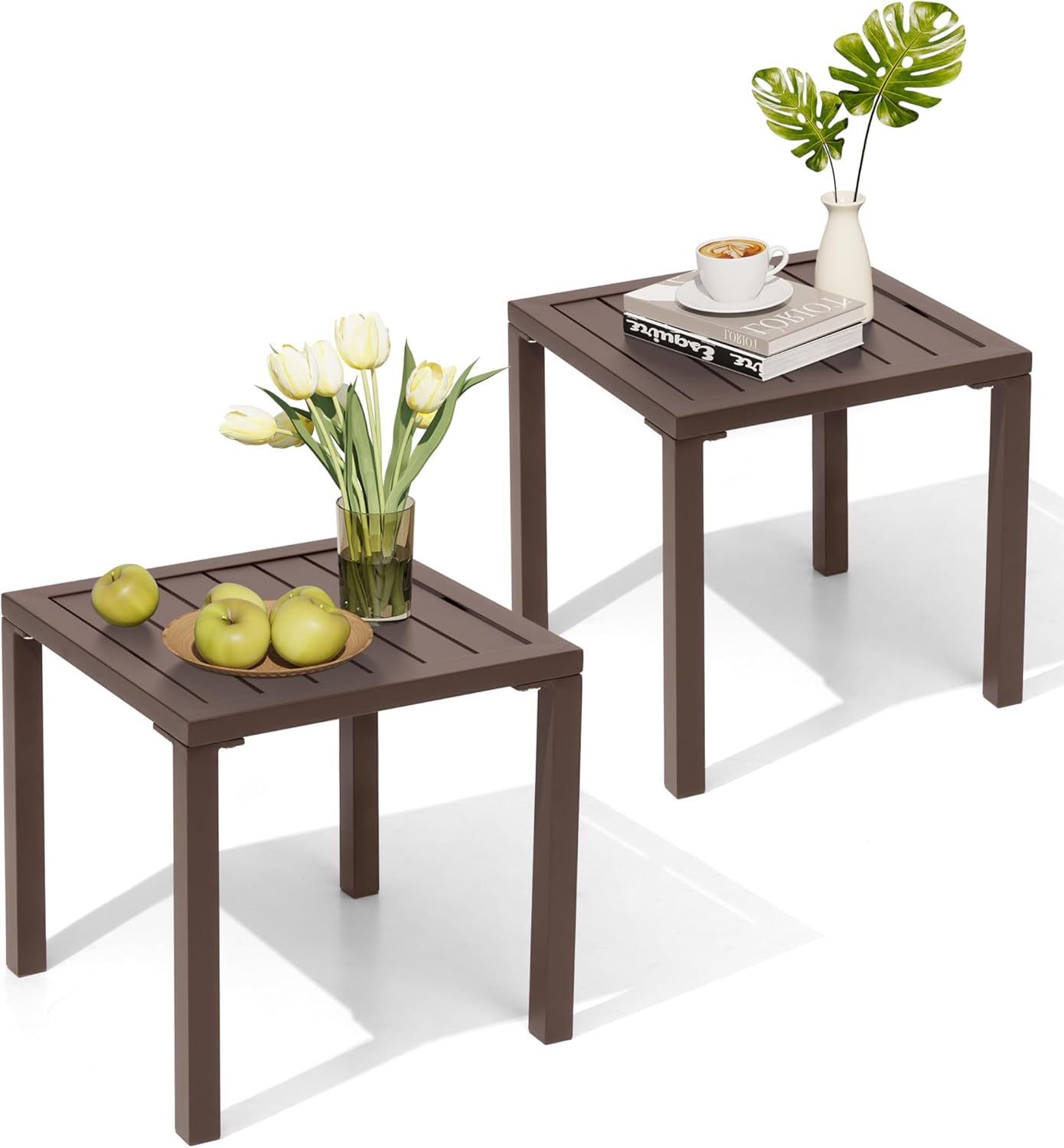 Crestlive Products Aluminum Outdoor Side Table Set of 2, Pool Lounge Chair Side Table, Weather Resistant Small Square Coffee End Table for Patio, Yard, Garden, Porch, Deck, Outdoor