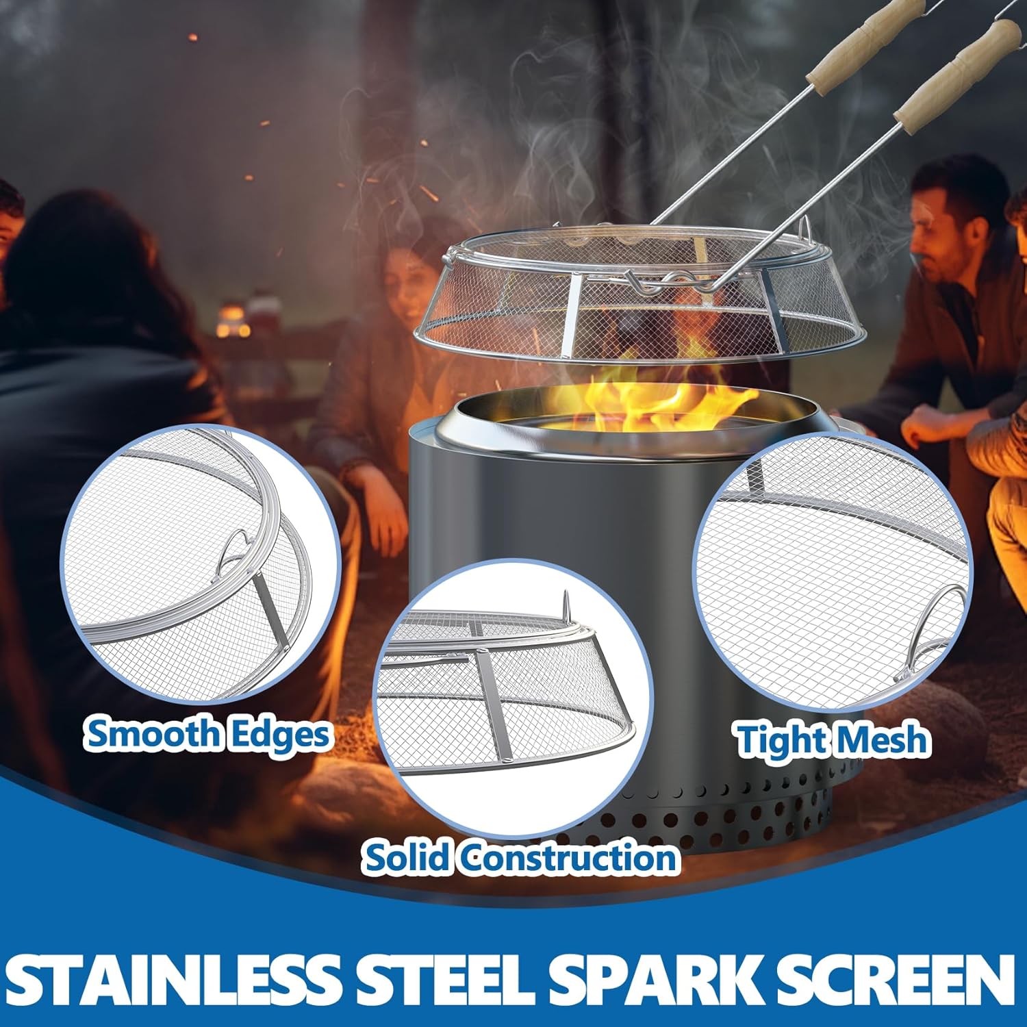 SafBbcue Fire Pit Spark Screen for Solo Stove Yukon Shield Accessories, Stainless Steel Fire Pit Protector Mesh Screen for Solo Stove Yukon Screen Cover, Round Spark Screen with Removal Tools