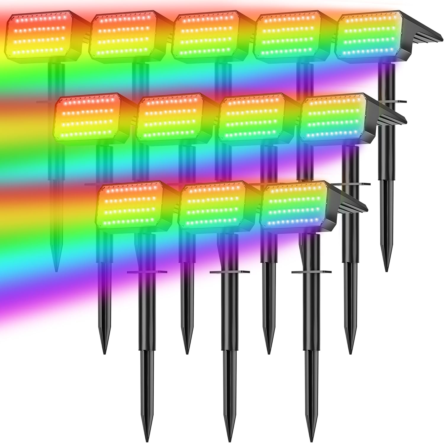 LANSOW Solar Spot Lights Outdoor Color Changing, 12Pack/7 Modes Waterproof Solar Christmas Landscape Spotlights, LED Solar Powered Flood Lights for Yard Garden Pathway Outside Halloween, Auto ON/Off