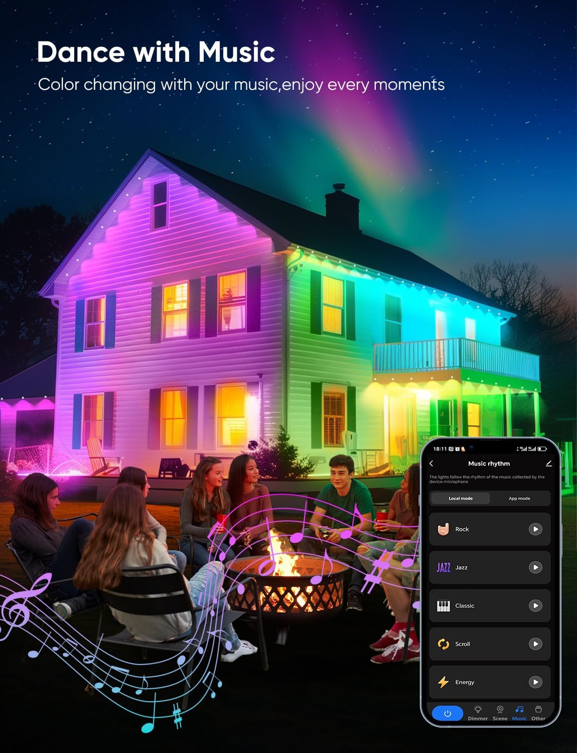 Permanent Outdoor Lights 150ft,RGBW Eaves Light with 108 LED Lights,111+ Scenes Modes Outdoor Lighting, Waterproof Permanent Light for Daily Holiday Halloween Decorations, Compatible with Alexa,Black