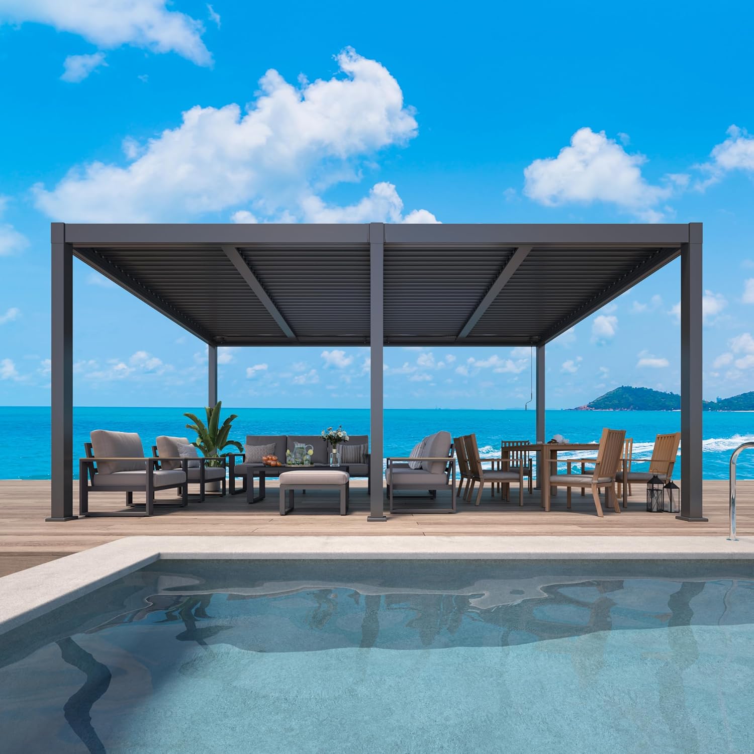 RoyalCraft 12'x20' Adjustable Louvered Pergola, Heavy-Duty Aluminum Outdoor Canopy, Adjustable Metal Hardtop Roof Pergola for Patio, Deck, Garden, Yard, Black