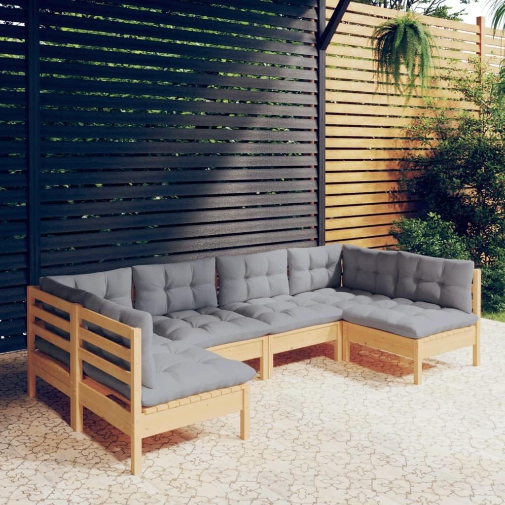 6 Piece Patio Lounge Set with Gray Cushions Solid Pinewood,Sturdy Pinewood Patio Lounge Set with Comfortable Cushions for Outdoor and Garden Relaxation Patio Furniture, Outdoor Furniture Sets