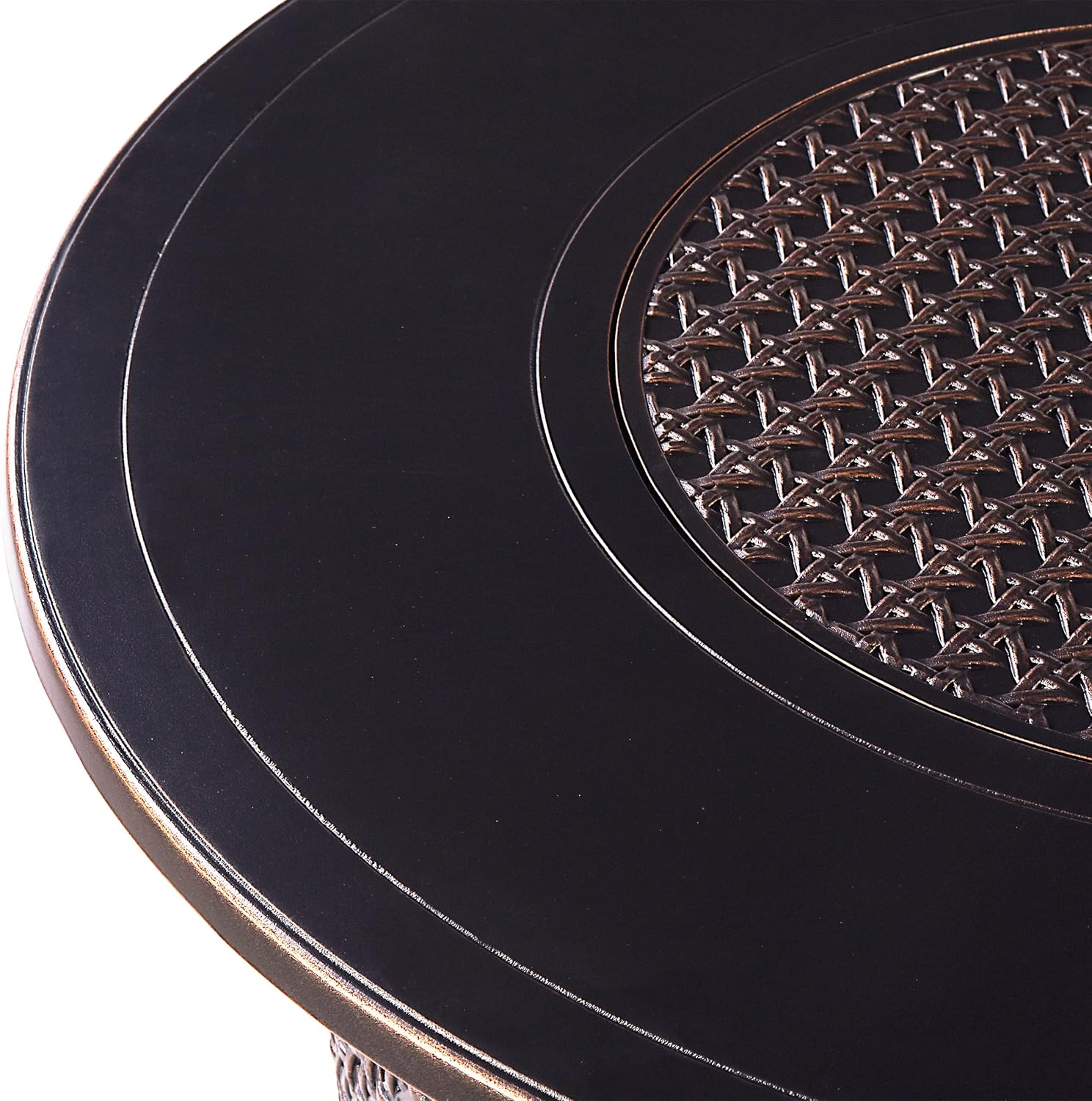 Aluminum 57,0000 BTU 44 in. Round Propane Black Fire Pit Table with Fire Beads, Lid, Propane Tank Cover and Table Fabric Covers in Copper Finish