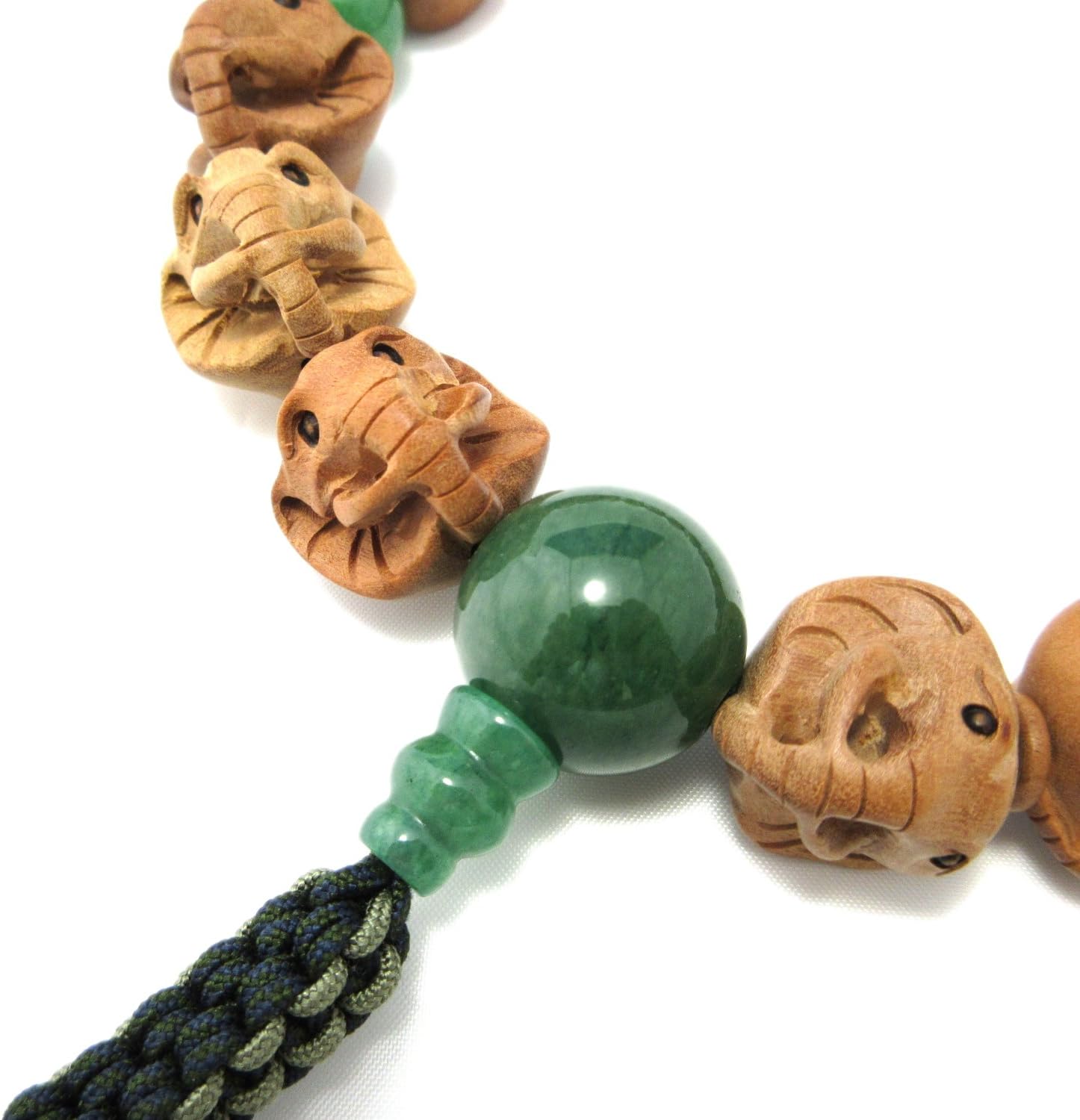京都あさひ屋 Elephant Wood Carving with Green Aventurine Japanese Juzu Buddhist Prayer Beads Handemade in Kyoto JUA32