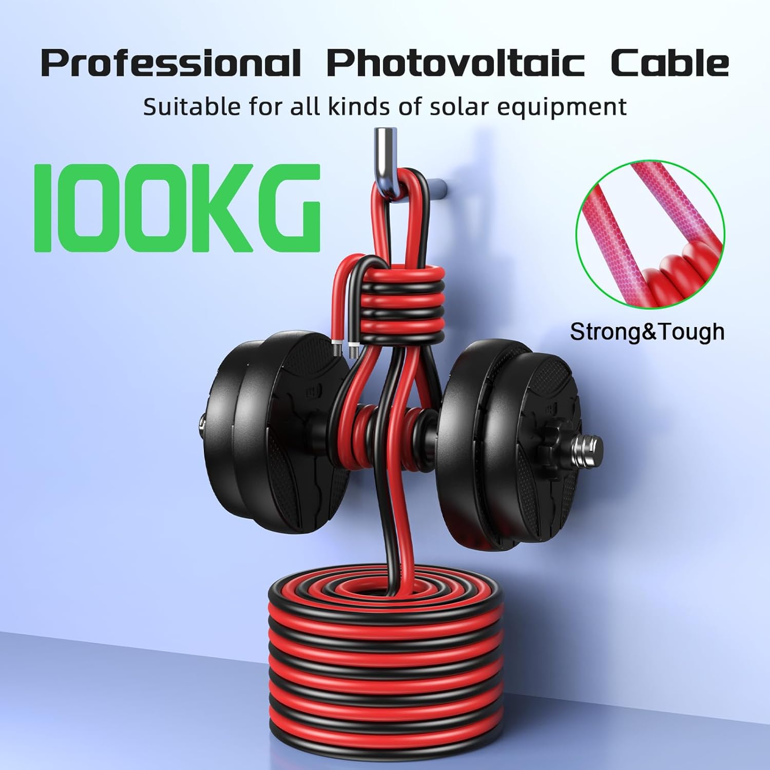 Bateria Power 2x50 Feet Solar Panel Wire, 12AWG (4mm²) Tinned Copper Solar Panel Extension Cable PV Wiring for Photovoltaic Solar System, Automotive RVs, Marine (50FT Red + 50FT Black)