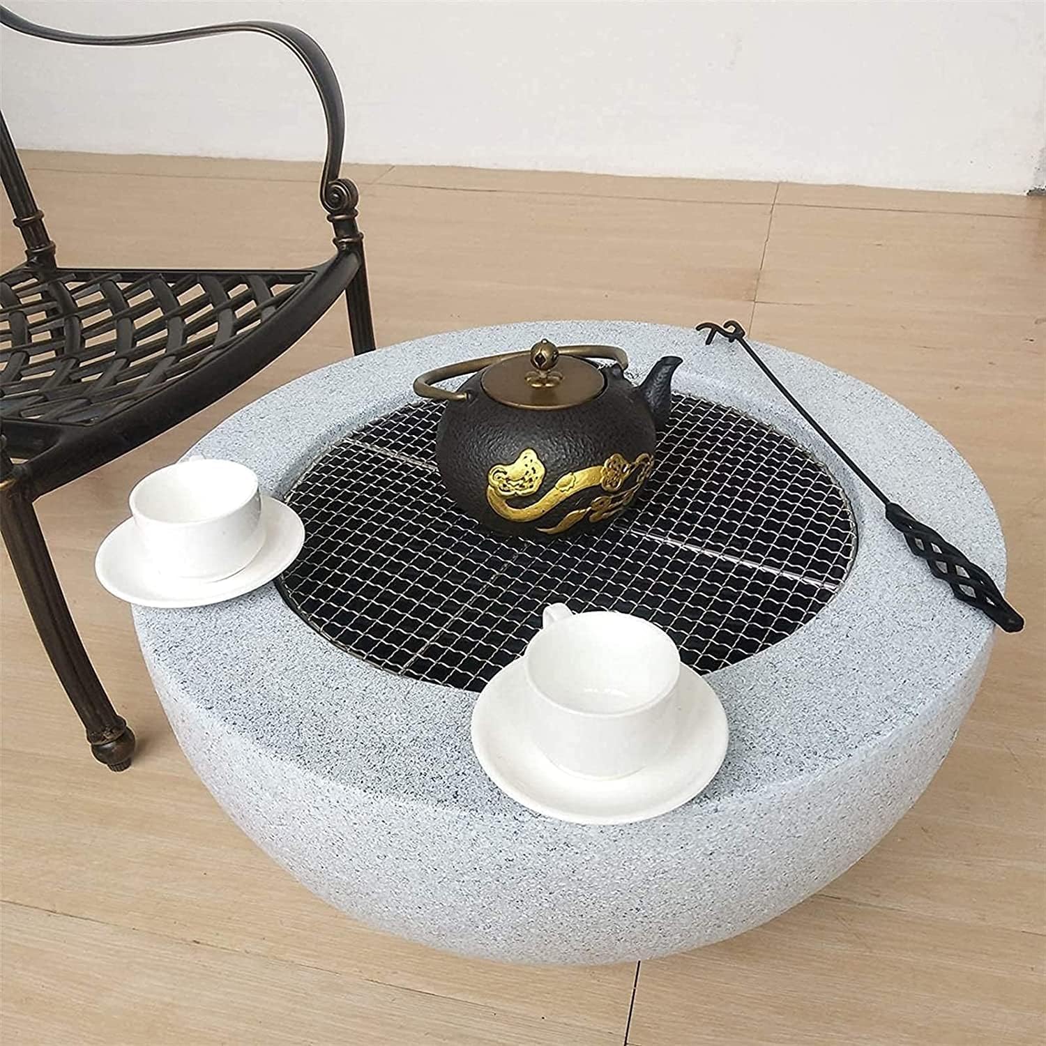 BBQ Grill Outdoor Hearth Grill, Fireplace, Fire-Resistant, Includes Grill Grate for Use as a BBQ Pit, Fire Bowl out of Steel with an Edging of Artificial Stone Patio Stove
