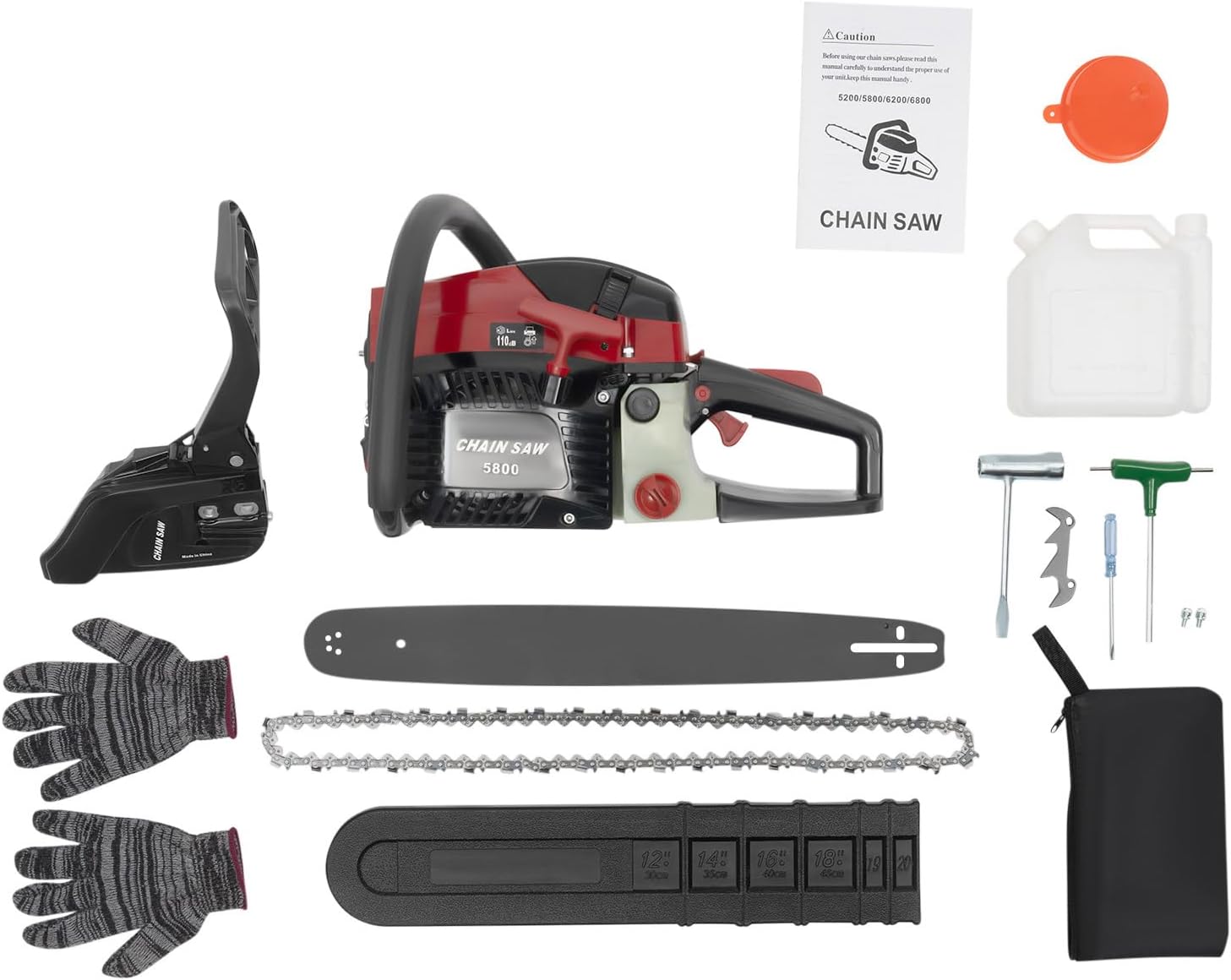 Heavy-Duty 58cc Gas Chainsaw, 20-Inch Gas-Powered Chainsaw, 2.4KW Power, High-Speed 10000RPM 2-Stroke Engine for Efficient Wood Cutting.