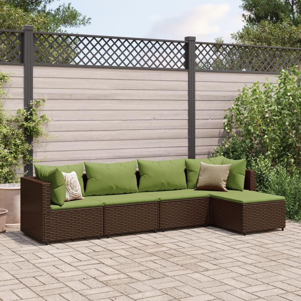 5 Piece Patio Lounge Set with Cushions Brown Poly Rattan,Contemporary PE Rattan Outdoor Lounge Furniture Set for Patio, Backyard, and Garden Patio Furniture Sets, Outdoor Furniture Sets