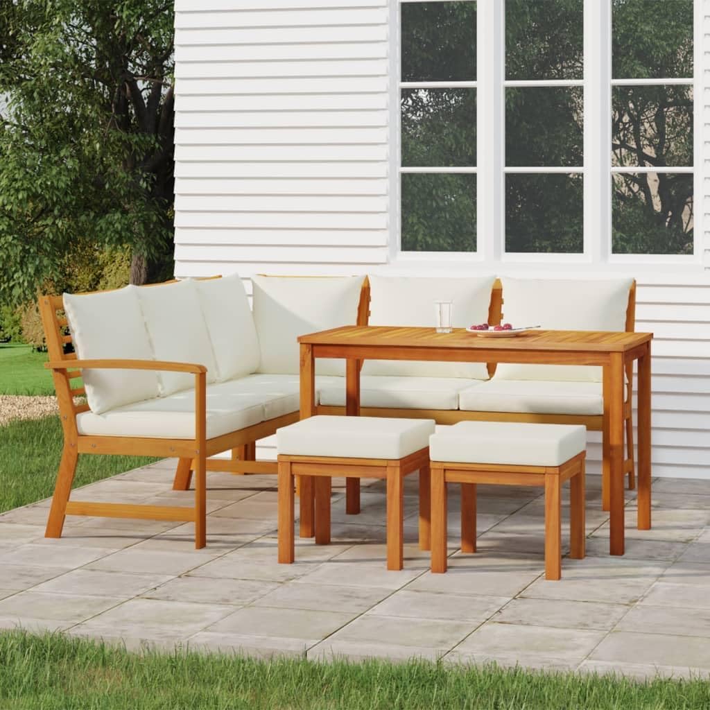 6 Piece Patio Dining Set with Cushions Solid Wood Acacia,Acacia Wood Garden Dining Set with Cushions for Patio and Garden Patio Furniture Sets, Outdoor Furniture Sets
