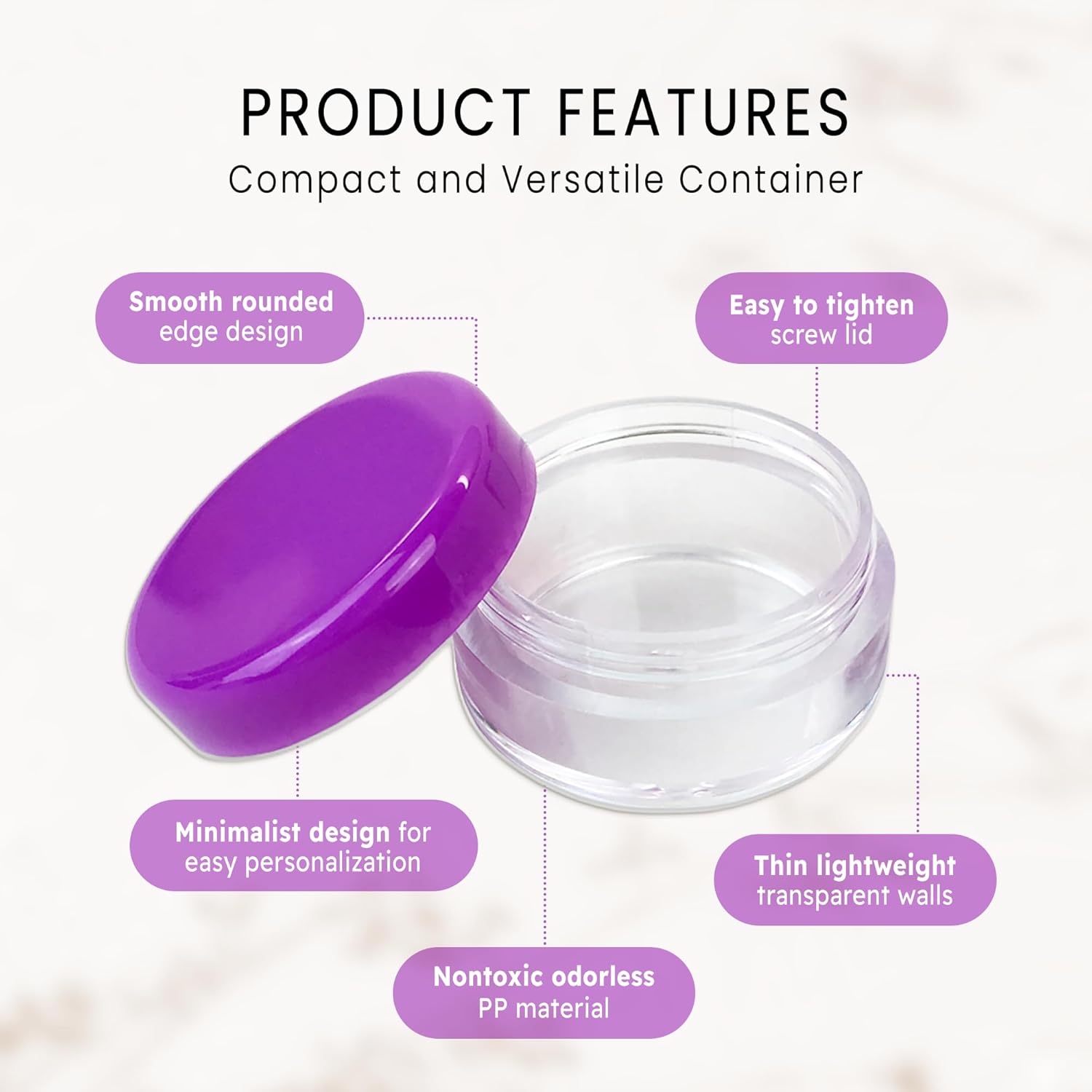 Beauticom 5G/5ML Round Clear Jars with Purple Lids for Small Jewelry, Holding/Mixing Paints, Art Accessories and Other Craft Supplies - BPA Free (Quantity: 1000 Pieces)