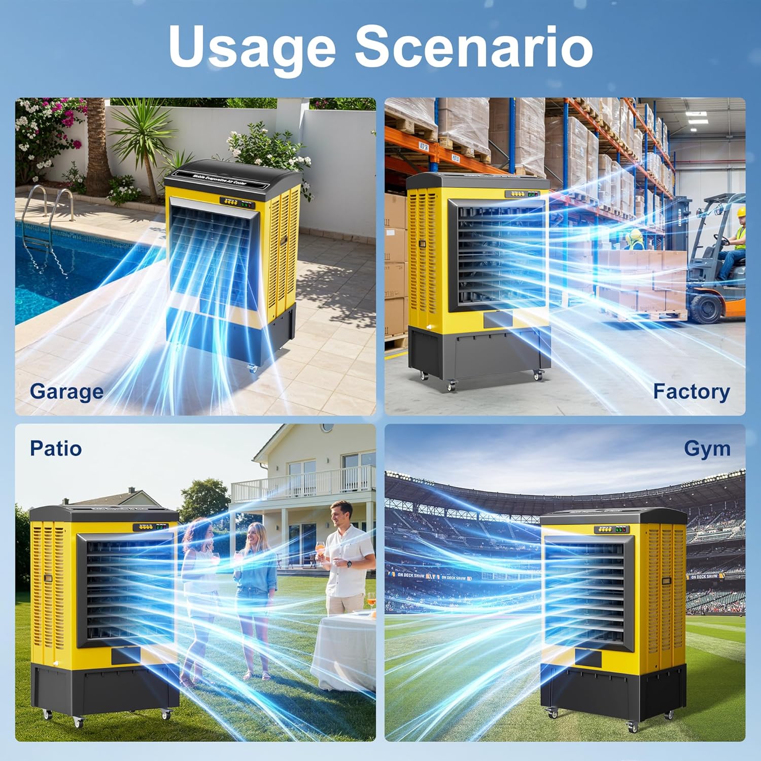 Swamp Cooler, 6550CFM Evaporative Air Coolers with 19.5 Gal Tank, Windowless Air Conditioner 3 Speeds for Outdoor Use, 49 Inch Air Cooler Water Fan for Patio, Garage, Shop, Commercial Yellow