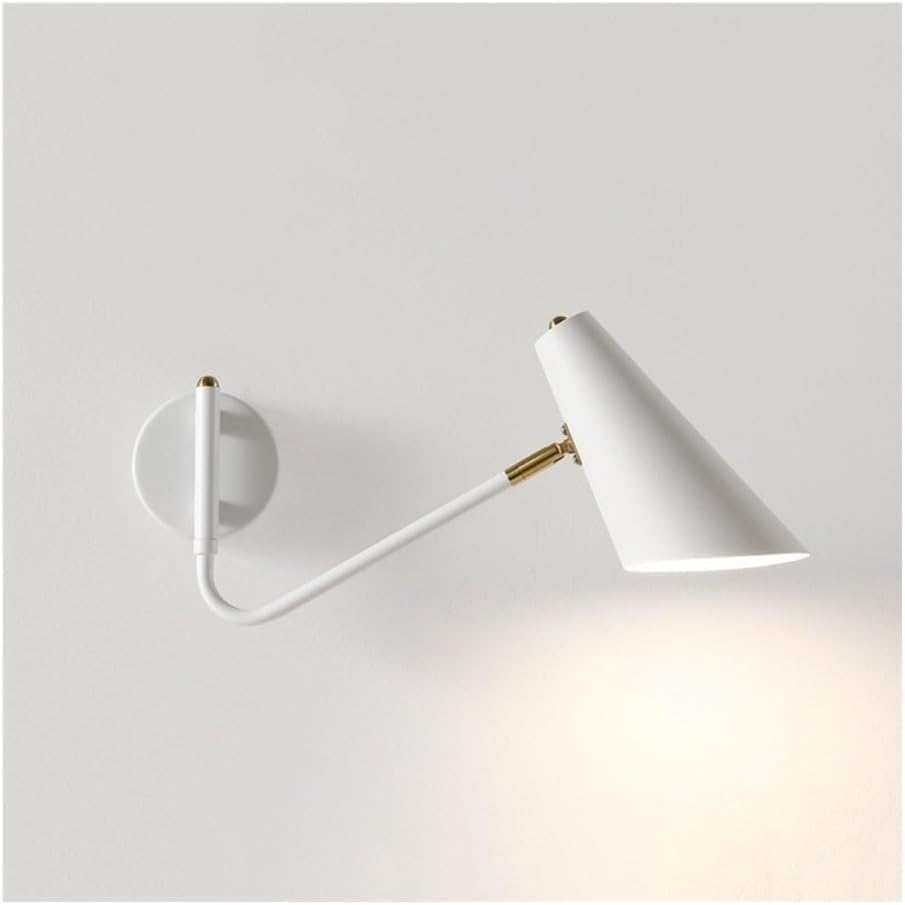 350° Rotatable White Wall Lamp, Swing Arm Design with Modern Industrial E27 Iron Hard Wired Wall Light, Suitable for Bedroom Study Lighting Fixtures(White)