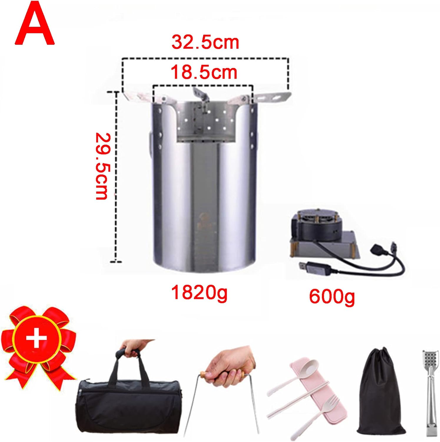 Firewood Stove, Fire Pit Outdoor Wood Burning Cast Iron Firepit Firebowl Fireplace Heater Log Charcoal Burner, with External Blower and Storage Bag,A