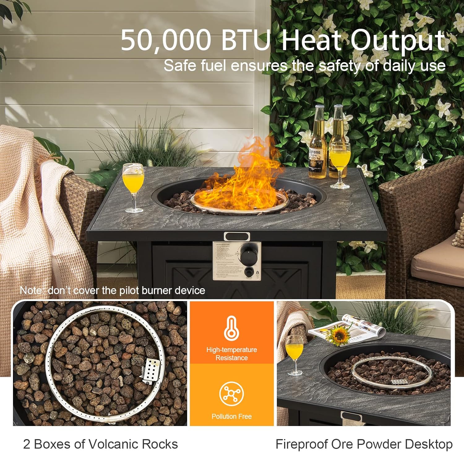 COSTWAY 50,000 BTU/14.65KW Fire Pit Table, 32