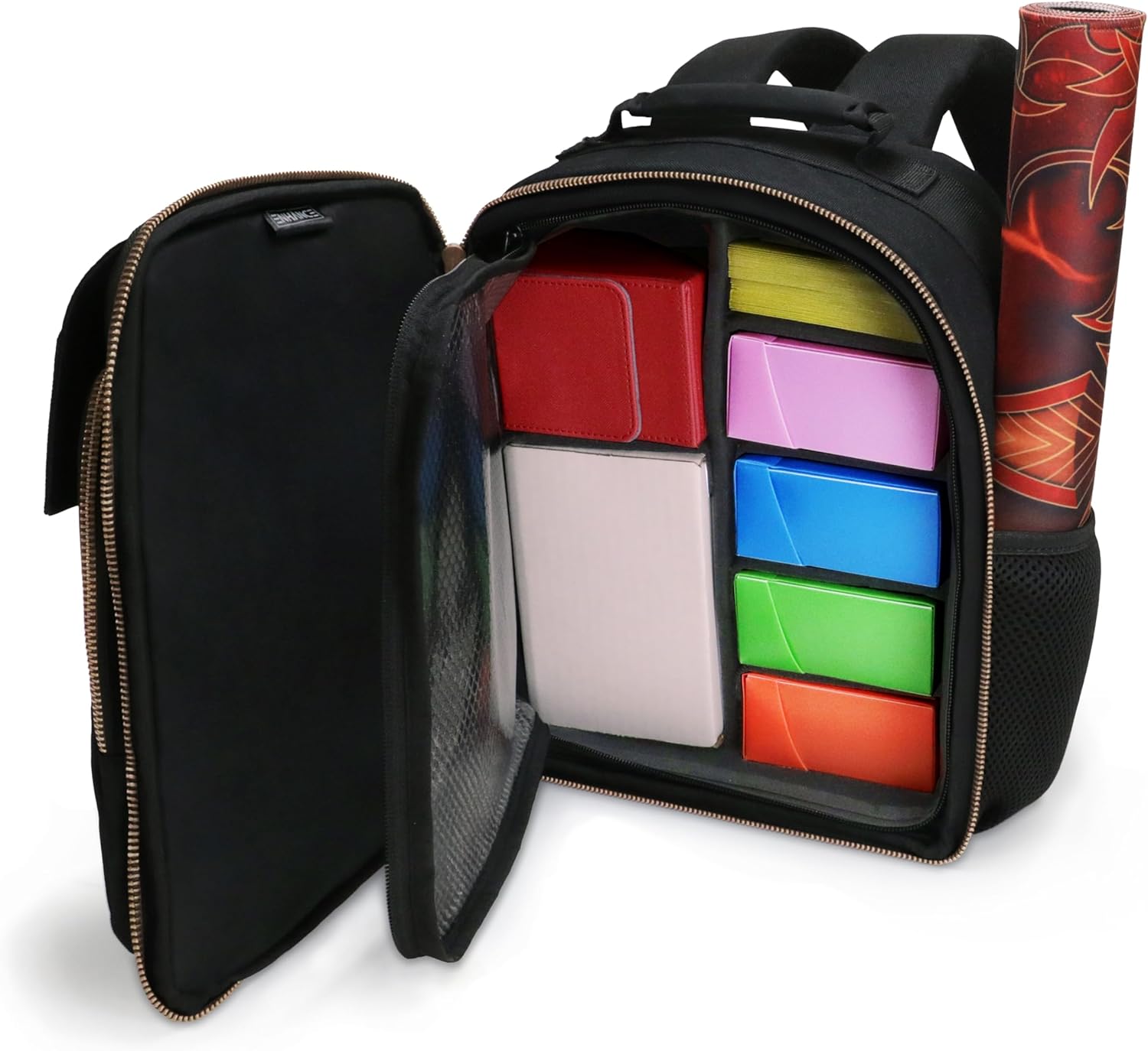 ENHANCE Small Card Backpack with Card Defender Screen, Customizable Interior, Storage for Dice Bag, Sleeves, Deck Boxes - TCG Backpack with Playmat Holder, Compatible with Magic the Gathering, Lorcana