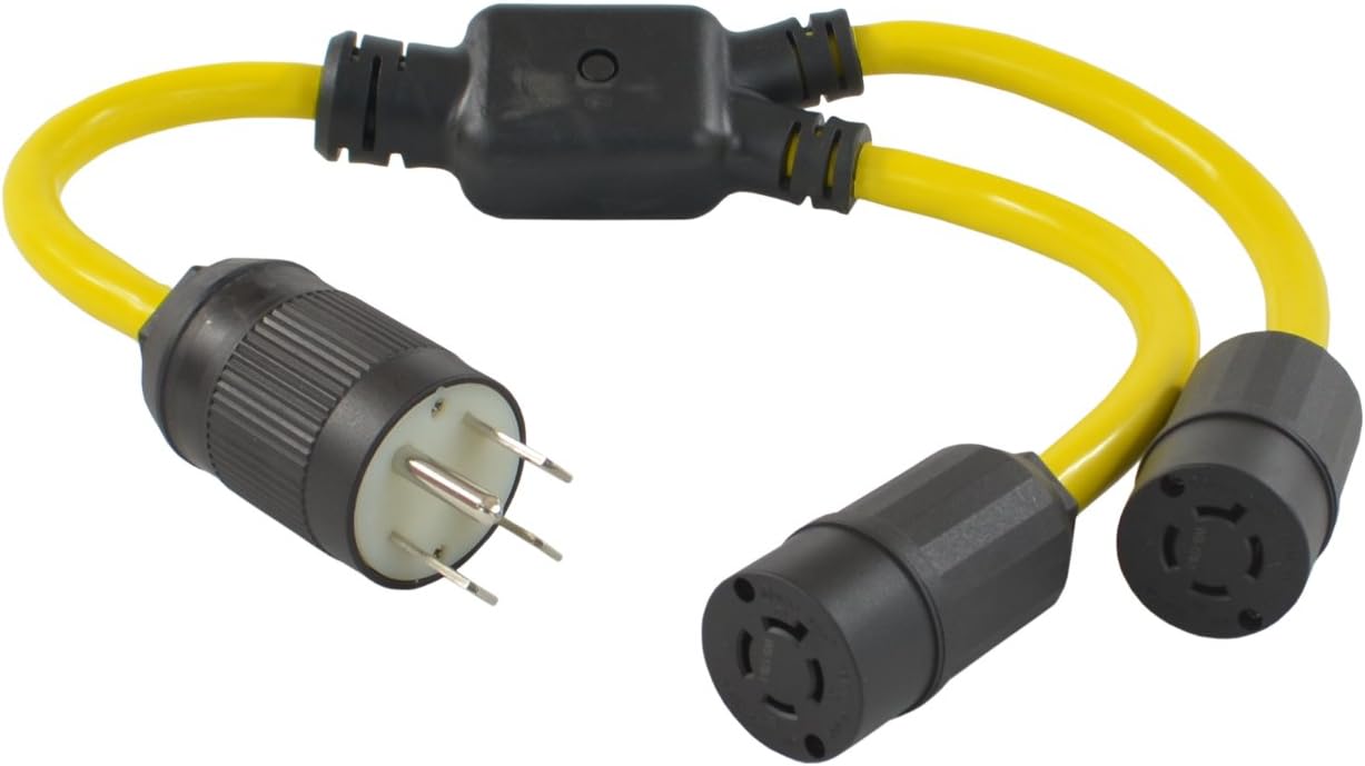 Conntek Y1450L1420 Y Cable NEMA 14-50P RV/Generator/Range Plug to Locking 4 Prong L14-20R Female Adapter