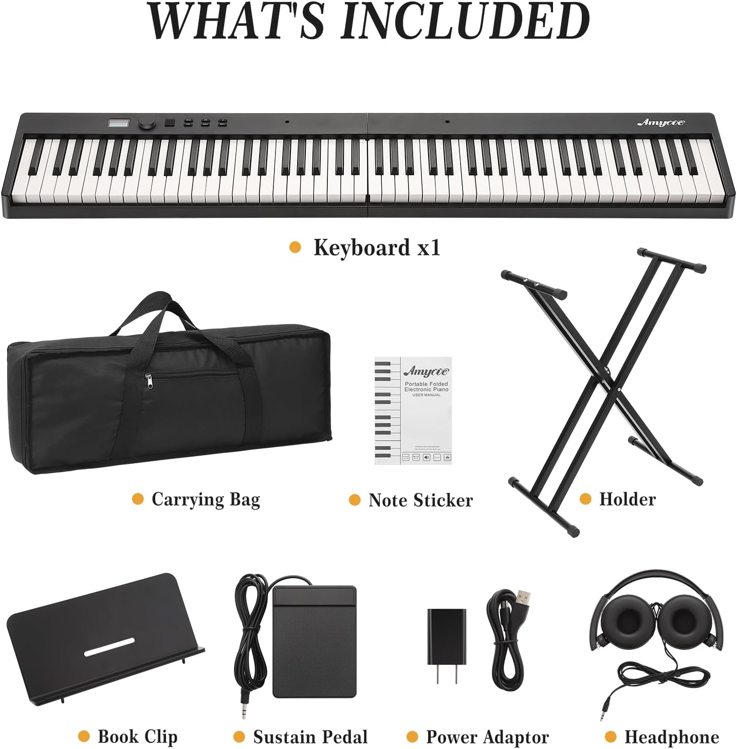 Foldable Piano Keyboard, 88 Key Portable Digital Piano with Semi-Weighted Keys, Stand, Sustain Pedal, Headphones & Case, Bluetooth MIDI for Beginners