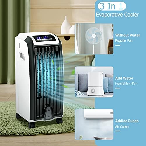 PETSITE Evaporative Air Cooler, 3-IN-1 Portable Air Cooler with Remote Control, 7.5-Hour Timer, 3 Modes, 3 Speeds, 2 Ice Packs, Swamp Cooler Air Conditioner for Bedroom, Home Office Dorms