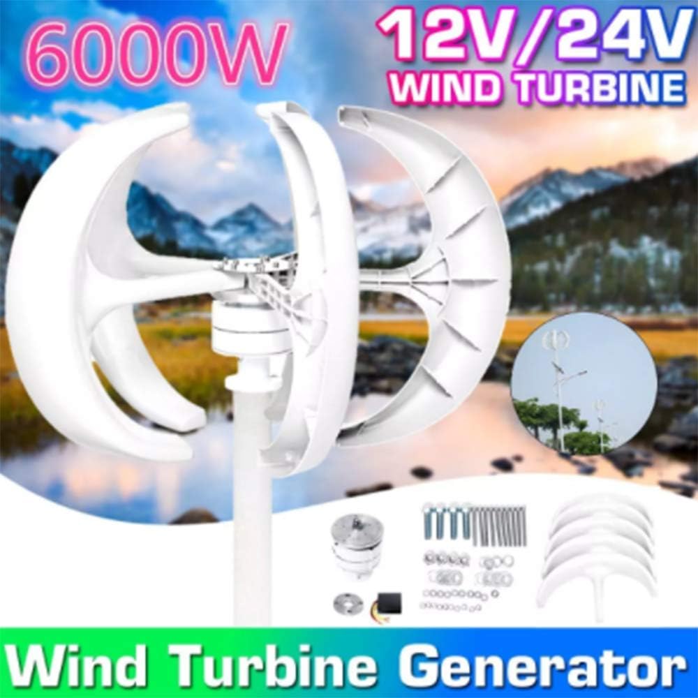 6000W Generator Lantern Vertical Axis Wind Turbines 12V 24V 5 Blades Motor Kit for Home Hybrids Streetlight Use Electromagnetic,24v